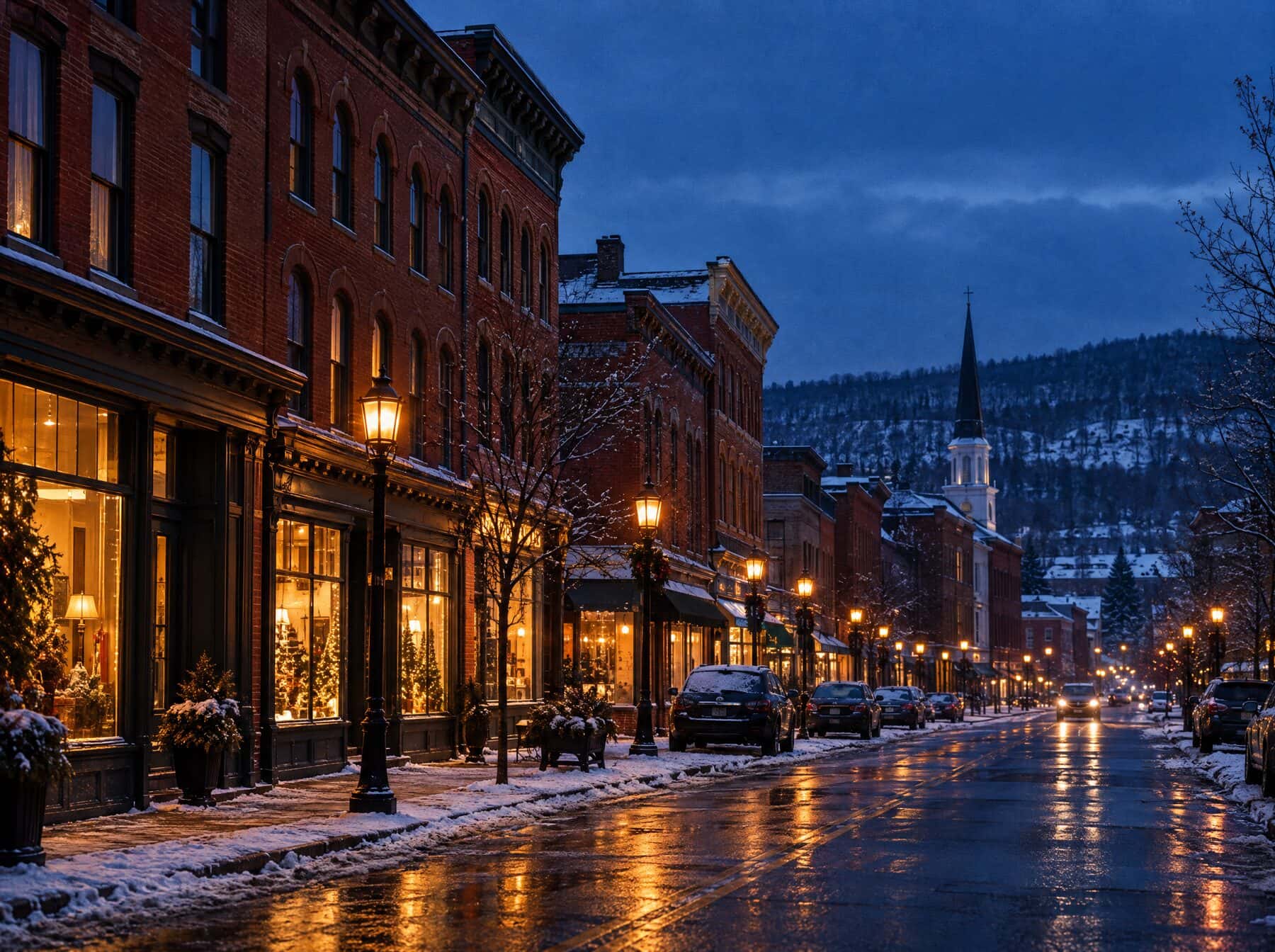 A historic upstate main street in early winter